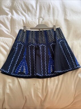 BCBGMaxAzria Navy and Cobalt Embroidered Skater Skirt